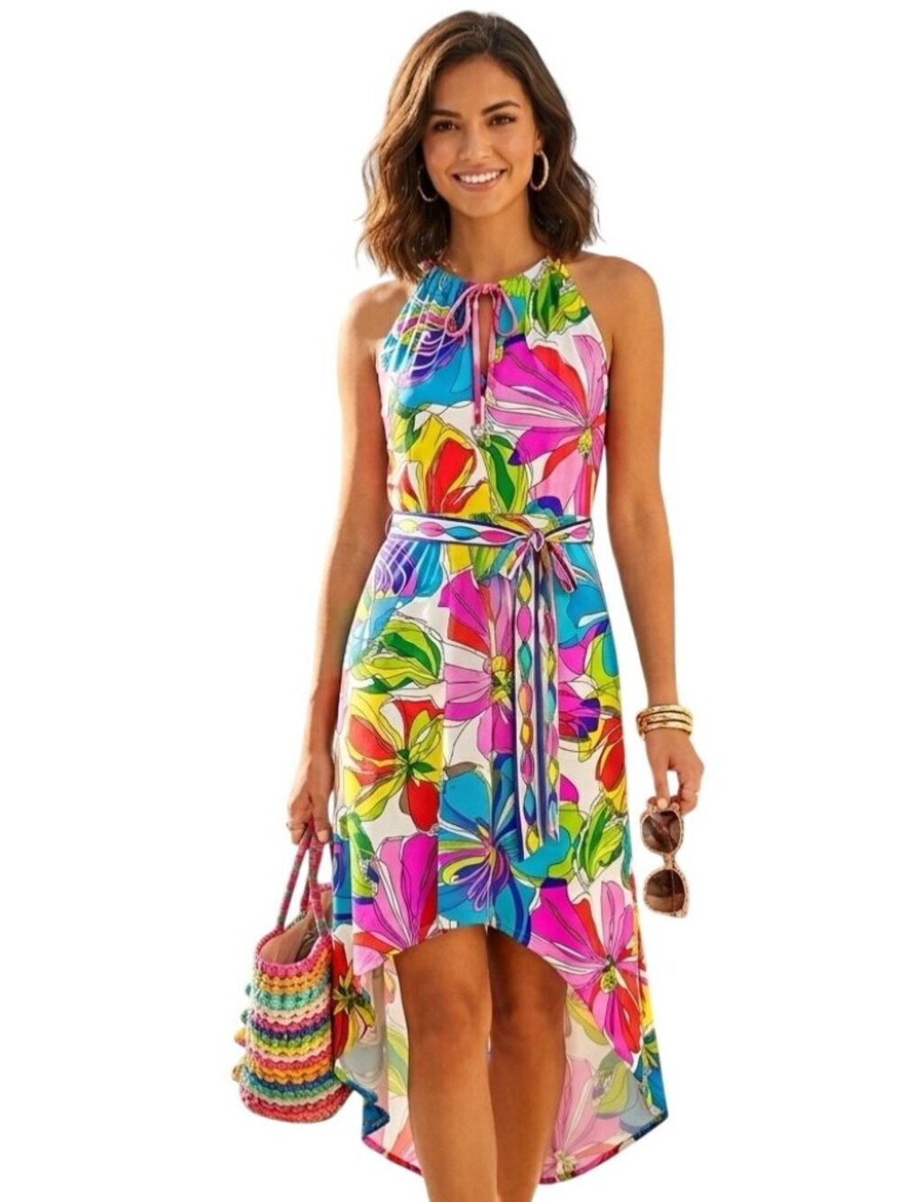 NWT Trina Turk Tropical Floral High-Low Maxi Swim Dress Size S Resort Cruise